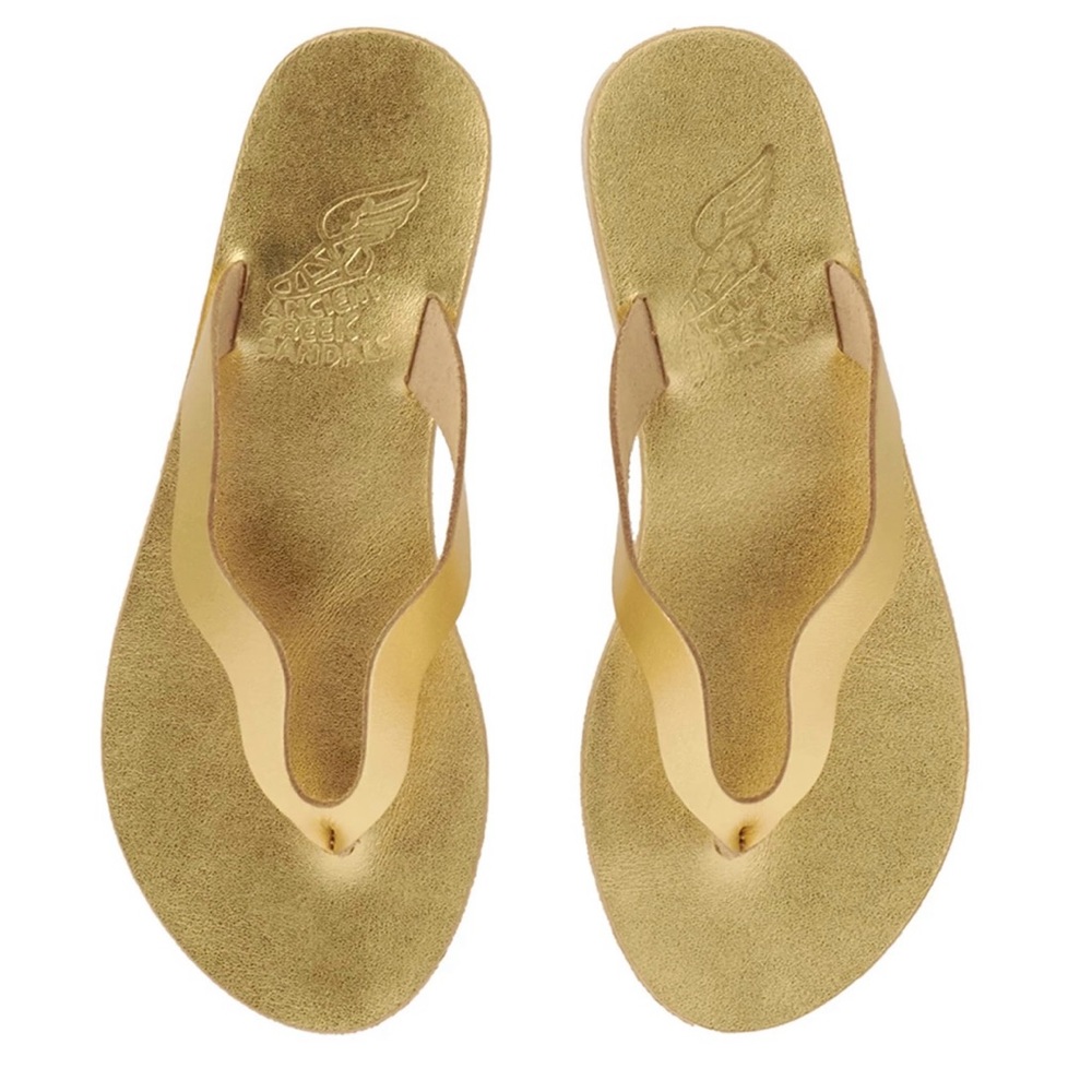 ANCIENT GREEK SANDALS- NIB GOLD LACONIA LEATHER FLAT THONG SANDALS SIZE 40